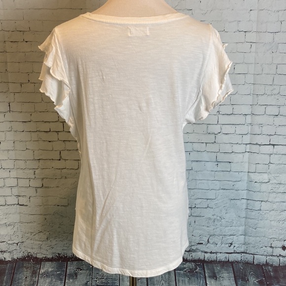 Maurices 24/7 Solid White Ruffle Sleeve Tee T-Shirt L Feminine Pretty Classic - Picture 11 of 16